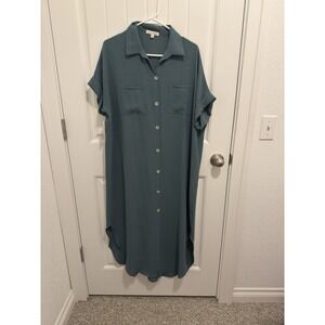 Spice Rose Women's Maxi‎ Button Down Green Dress Size Large